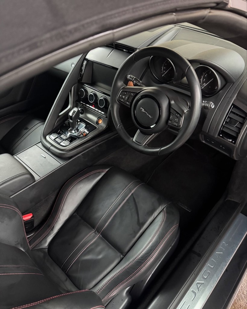 Jaguar F-Type black leather interior, freshly detailed