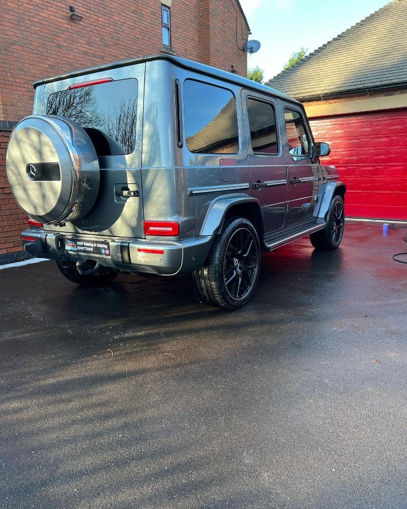 Mercedes-AMG G63 detailed to a deep gloss, rear three-quarter